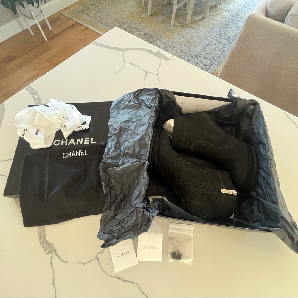 CHANEL Black Quilted Caviar Leather Ankle Platform Booties Heeled Boots NWT NIB - Picture 2 of 16